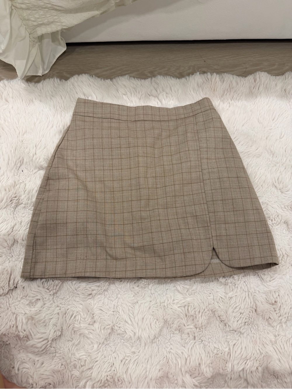 YesStyle Beige Plaid Mini Skirt with Subtle Notch